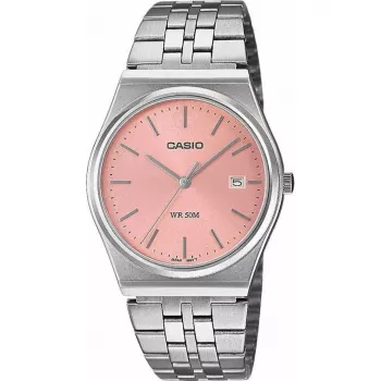 Casio MTP-B145D-4AVEF meeste analoogkvartskell roostevabast terasest käevõruga, lõheroosa sihverplaadiga, hõbedase korpusega, 50 m veekindlus