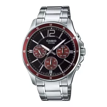 CASIO MTP1374D5AVDF Meeste Analoog Kvartskell Roostevabast Terasest Pruuni Sihtnumbri ja Hõbedase Tooniga 43.5mm