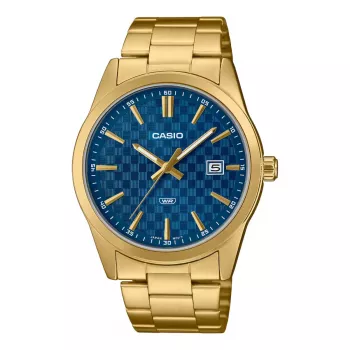 CASIO MTPVD03G2AUDF Meeste Analoog Kvartskell, 45mm Roostevabast Terasest Korpus, Sinine Siht, Kuldse Tooniga Käevõru, 50m Veekindlus