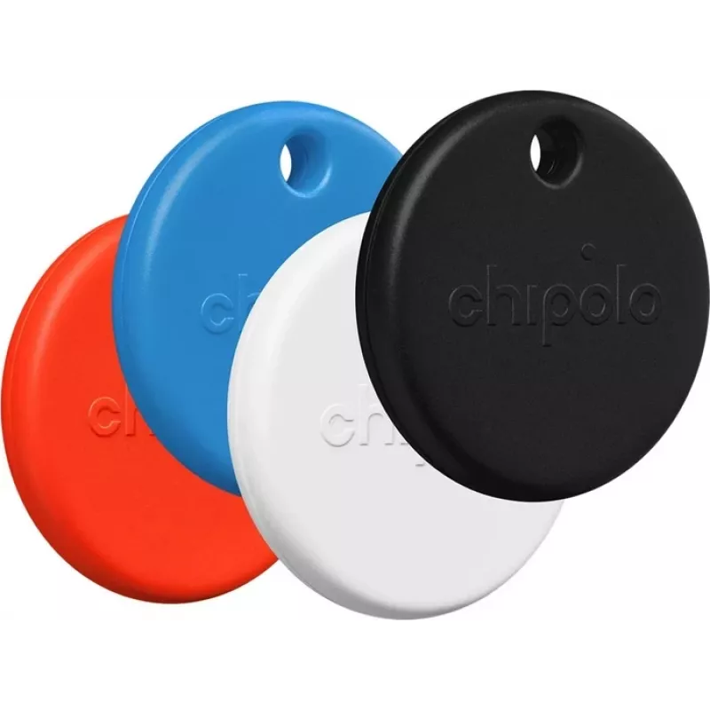 Chipolo POP – Bluetooth Tracker with Replaceable Battery for iOS & Android, 4-Pack - Black, White, Red, Blue