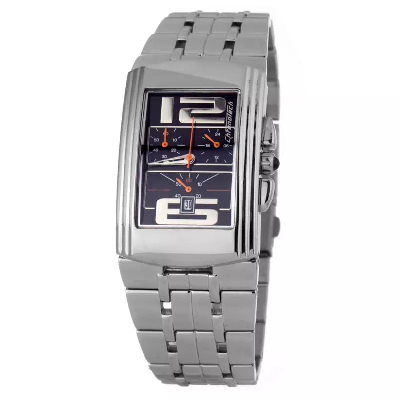 CHRONOTECH CT7018B-04M meeste analoogkvartskronograafkell 40mm roostevaba teras hõbedane