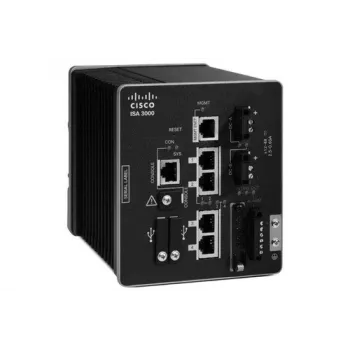 Cisco ISA 3000 tööstuslik turbeseade, 2 vask- ja 2 fiiberporti, 1 Gbps tulemüüri läbilaskevõime, DIN-liinile kinnitatav