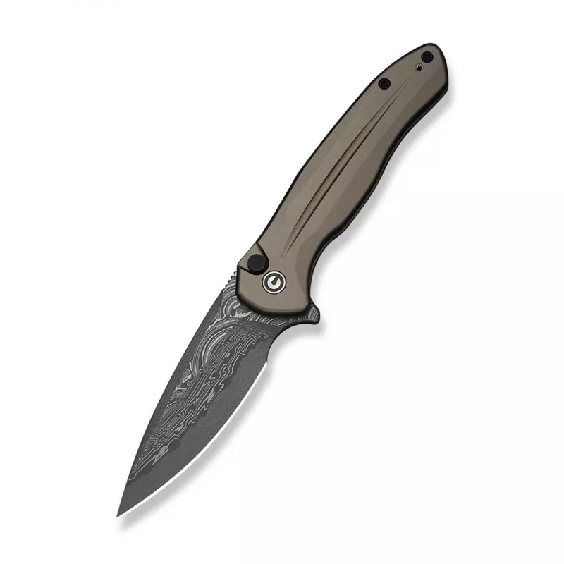 CIVIVI Button Lock Kitefin Folding Knife Damascus Steel Grey Aluminum