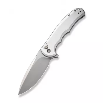 CIVIVI Button Lock Praxis Folding Knife, Silver Aluminum Handle, 14C28N Blade