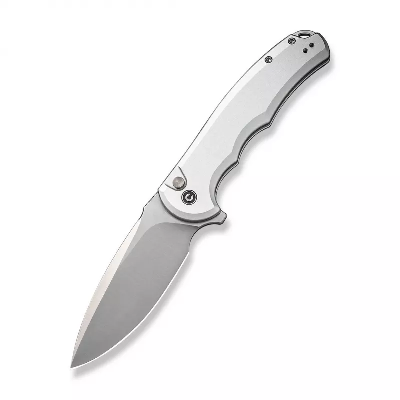 CIVIVI Button Lock Praxis Folding Knife, Silver Aluminum Handle, 14C28N Blade