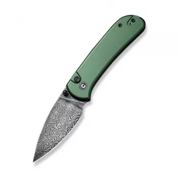 CIVIVI Qubit Damascus Aluminum Green kokkupandav nuga, Wharncliffe tera, nupulukk, 2.98 tolli Damaskuse teras, roheline alumiiniumist käepide, EDC taskunuga Justin Lundquisti poolt