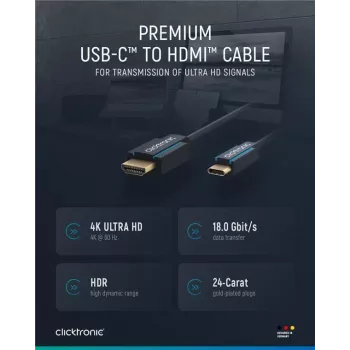 Clicktronic Casual USB-C - HDMI adapterkaabel, 1 m, 4K Ultra HD 60 Hz, must 44928