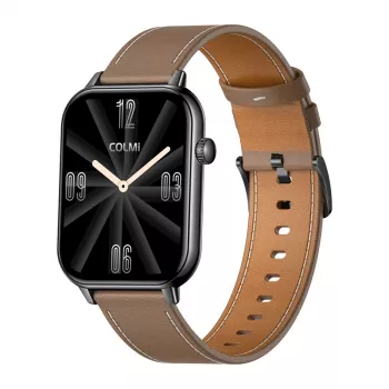 COLMI C28 Smartwatch – Must + Pruun Nahkrihm