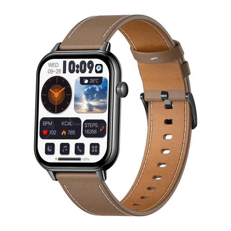 COLMI C28 Smartwatch – Must + Pruun Nahkrihm