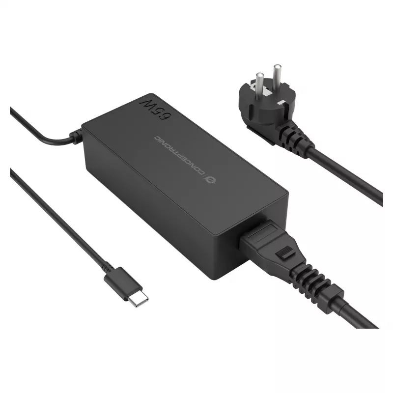 CONCEPTRONIC 65W GaN USB-C laadija, 1 pordiga, PD3.0/PPS, must