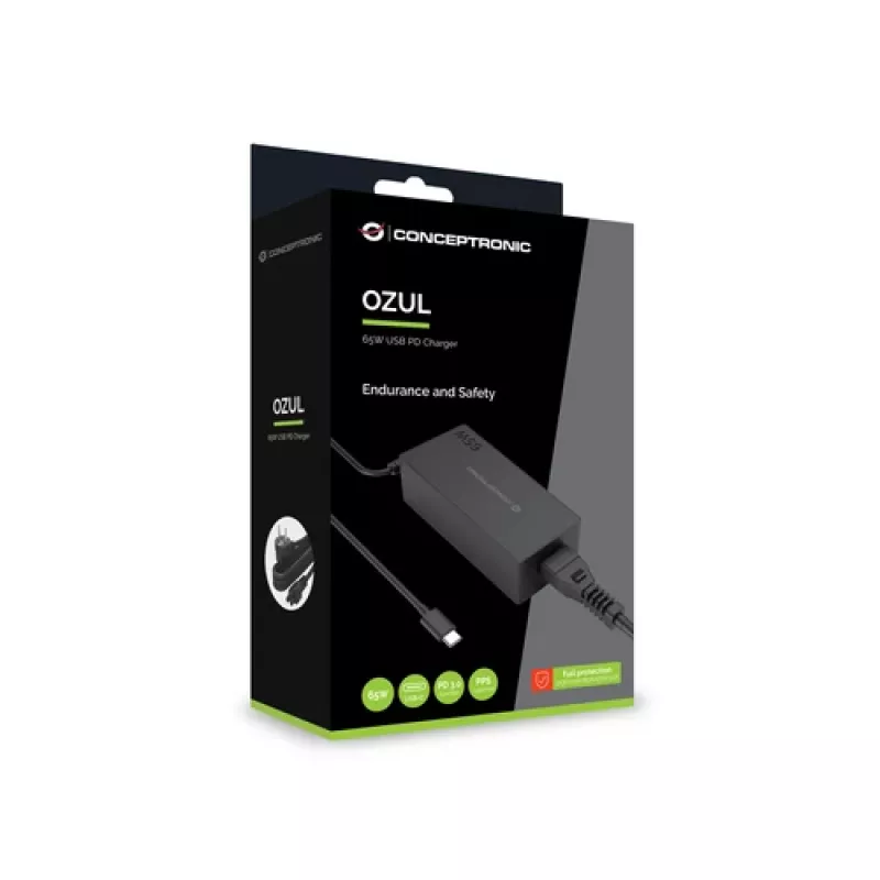 CONCEPTRONIC 65W GaN USB-C laadija, 1 pordiga, PD3.0/PPS, must