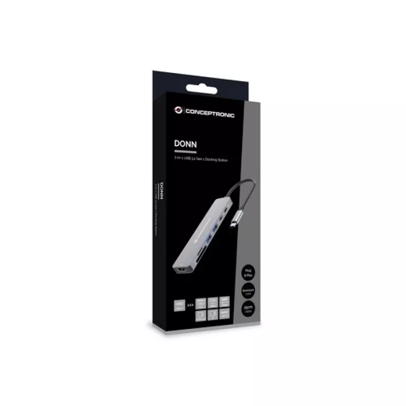 CONCEPTRONIC 7-in-1 USB-C dokkimisjaam HDMI, USB-C PD, 2x USB-A, SD- ja MicroSD-kaardilugejatega, 25 cm kaabel, Space Grey