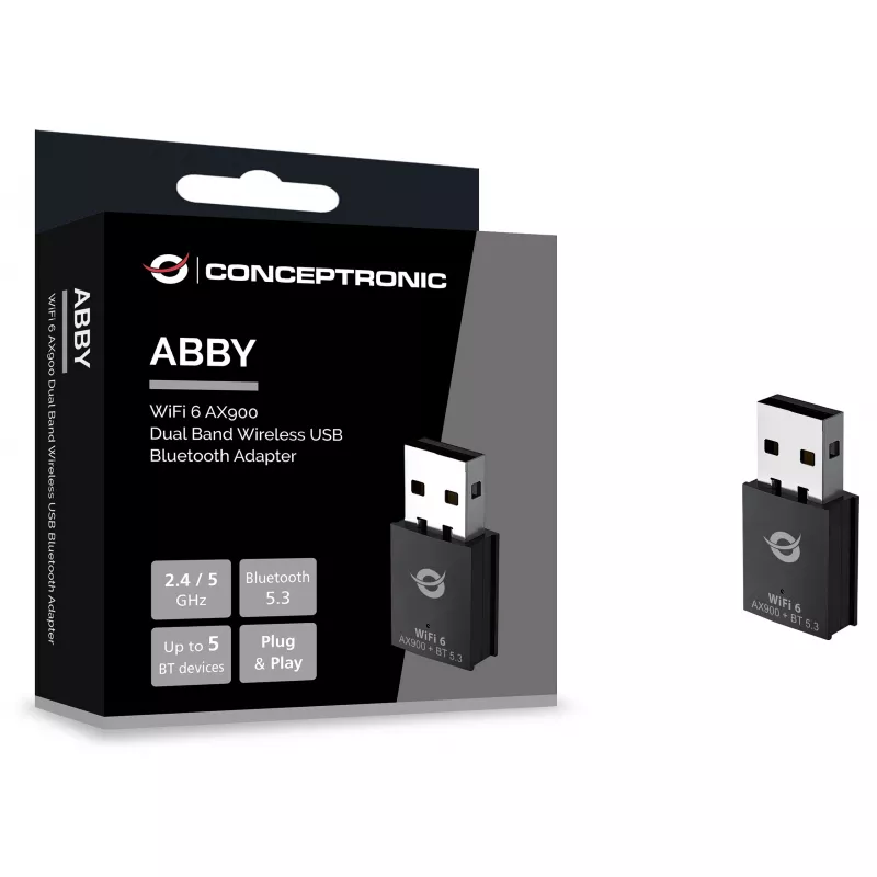 Conceptronic ABBY26B WiFi 6 AX900 kaheribaline USB ja Bluetooth 5.3 adapter