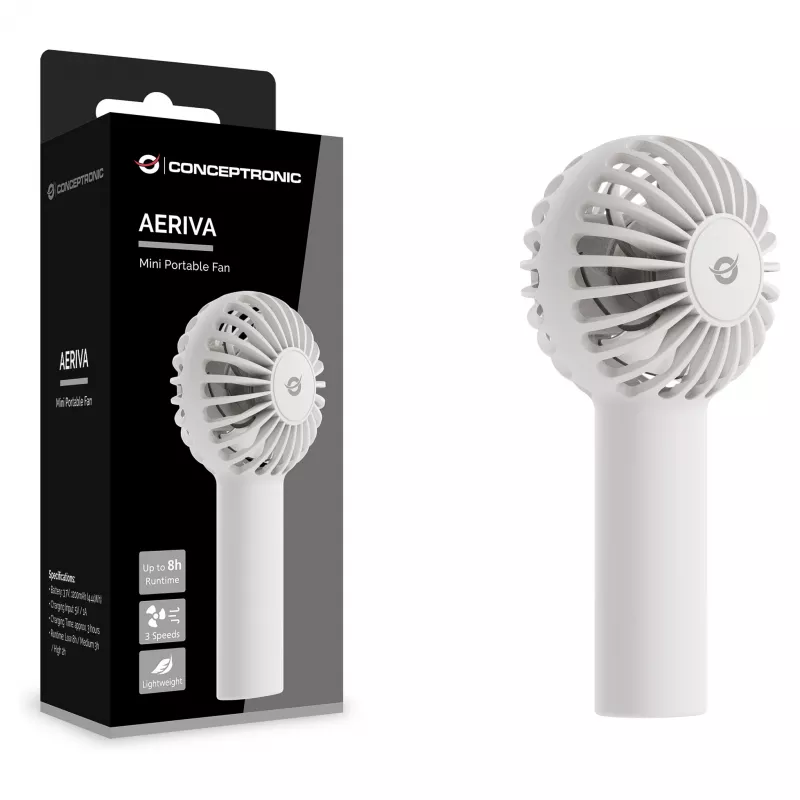 CONCEPTRONIC AERIVA01W Mini kaasaskantav ventilaator valge – laetav, 3 kiirust, USB-C