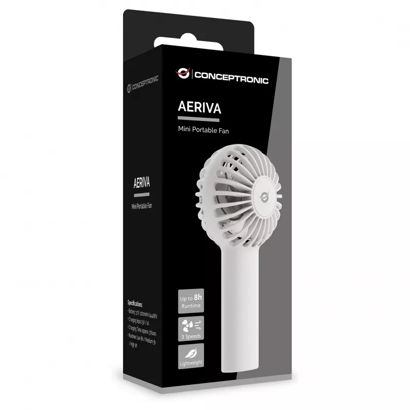 CONCEPTRONIC AERIVA01W Mini kaasaskantav ventilaator valge – laetav, 3 kiirust, USB-C