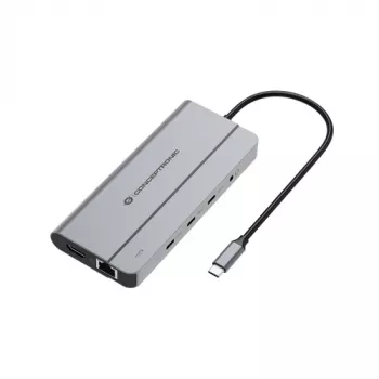 Conceptronic DONN34G 10-in-1 USB 3.2 Gen 2 MST dokkimisjaam, 4K60Hz HDMI, 8K30Hz DisplayPort, GbE, USB-C 10Gbps x 3, USB-A 480Mbps x 2, Audio, 100W USB PD