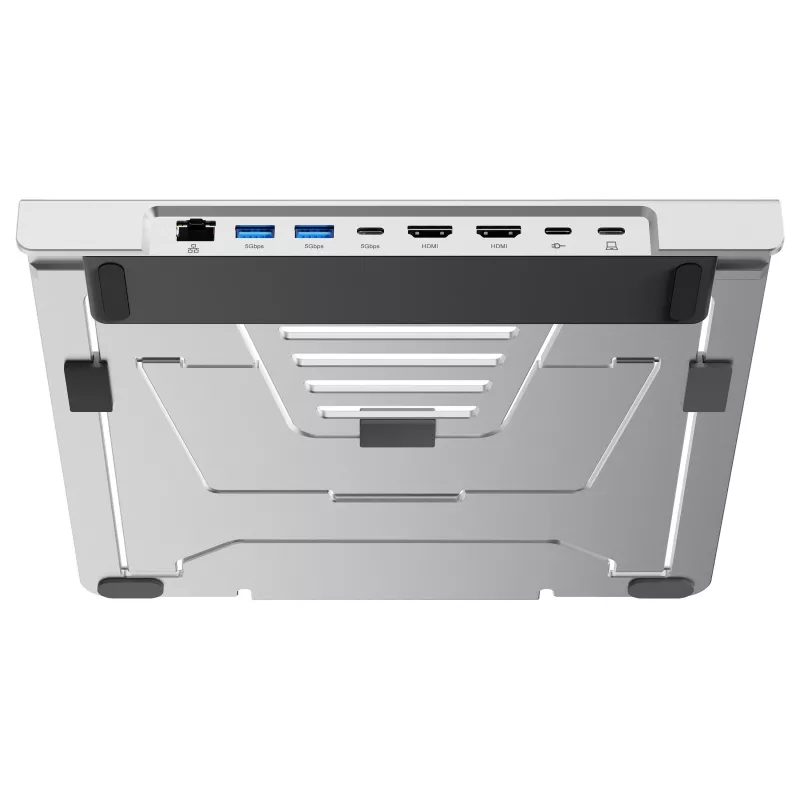 Conceptronic DONN35S sülearvuti alus 7-in-1 USB-C dokkimisjaamaga, Dual HDMI 4K60Hz, GbE, USB-C 5Gbps, 2x USB-A, 100W PD, hõbedane