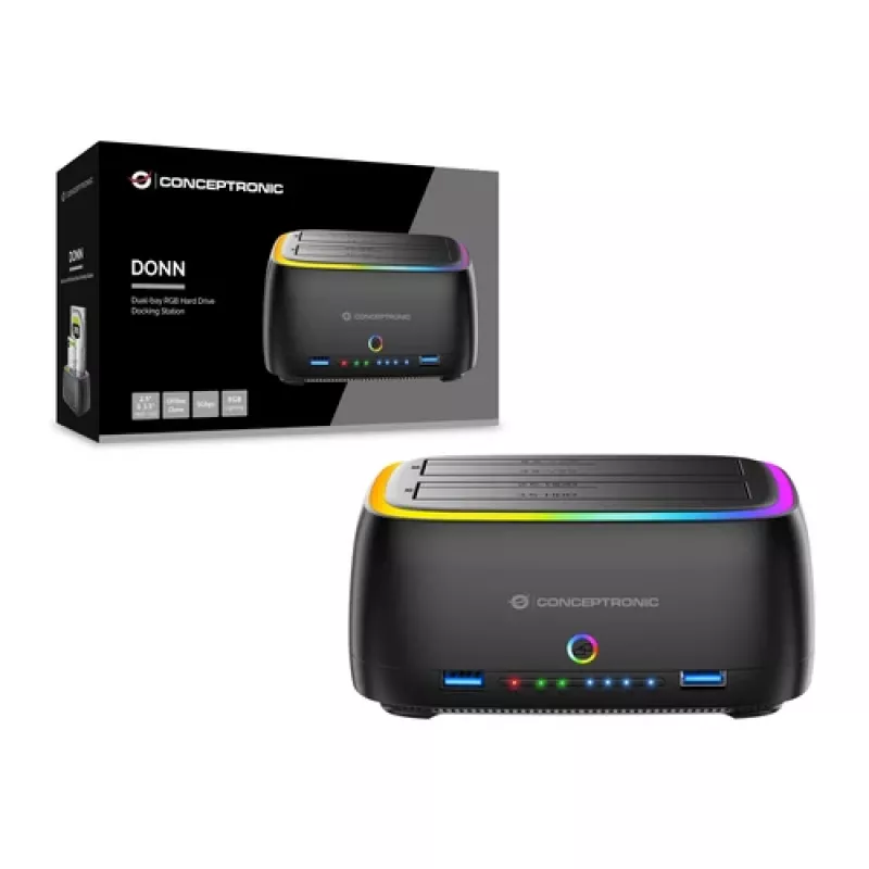 Conceptronic DONN36B 2-Bay SATA HDD/SSD Dokkimisjaam, USB 3.0, 2x USB-A, Must