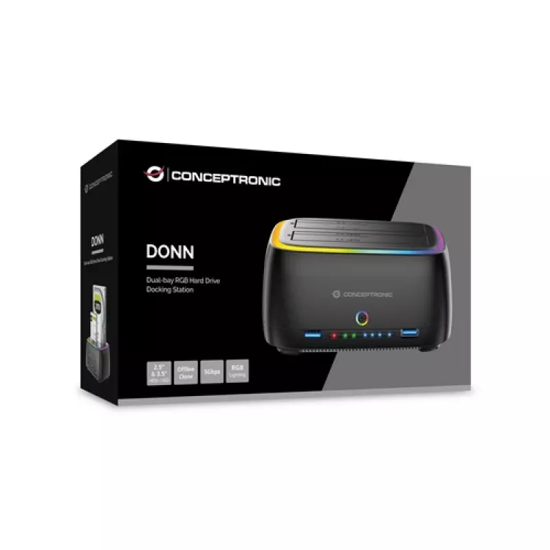 Conceptronic DONN36B 2-Bay SATA HDD/SSD Dokkimisjaam, USB 3.0, 2x USB-A, Must
