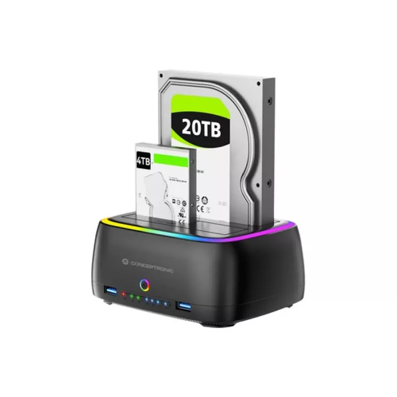 Conceptronic DONN36B 2-Bay SATA HDD/SSD Dokkimisjaam, USB 3.0, 2x USB-A, Must