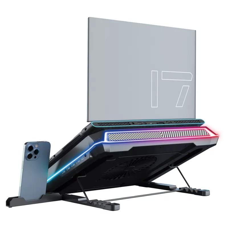 Conceptronic THYIA03B USB-C sülearvuti jahutusalus koos telefoni hoidikuga, RGB, 12V
