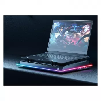 Conceptronic THYIA04B USB-C sülearvuti jahutuspadi koos telefoni hoidikuga, 130mm, kahe 125mm ventilaatoriga, sinine LED, kuni 17 inch