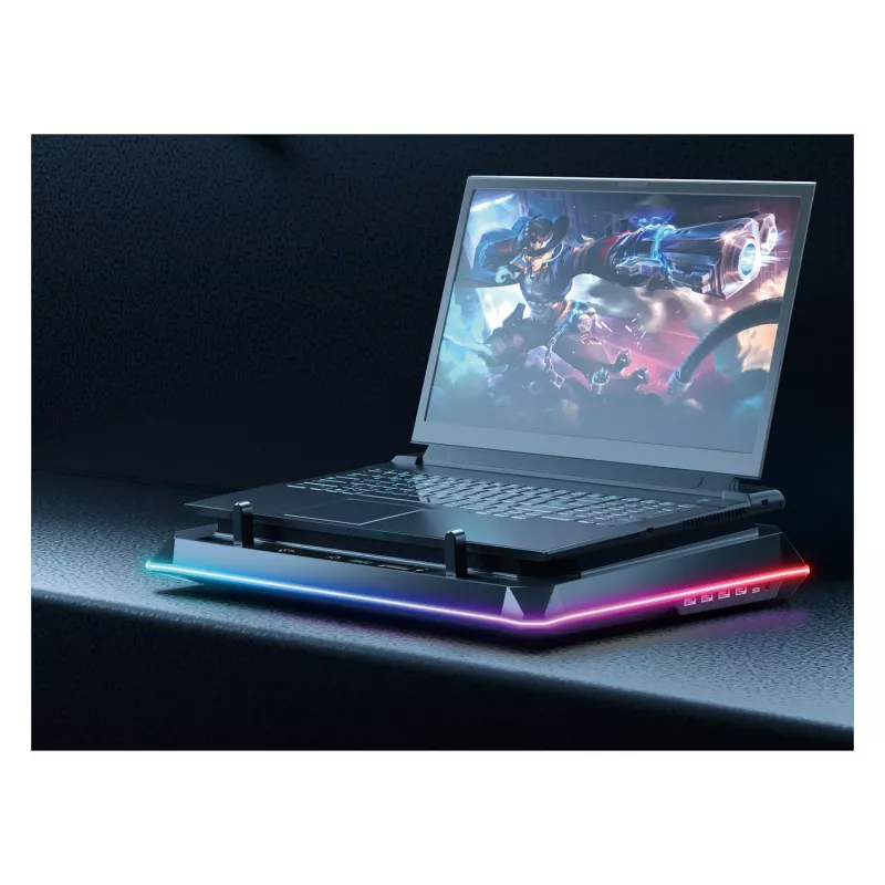 Conceptronic THYIA04B USB-C sülearvuti jahutuspadi koos telefoni hoidikuga, 130mm, kahe 125mm ventilaatoriga, sinine LED, kuni 17 inch