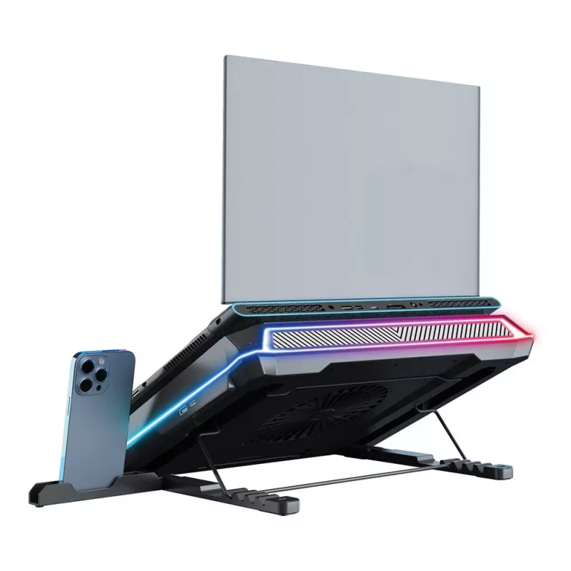 Conceptronic THYIA04B USB-C sülearvuti jahutuspadi koos telefoni hoidikuga, 130mm, kahe 125mm ventilaatoriga, sinine LED, kuni 17 inch