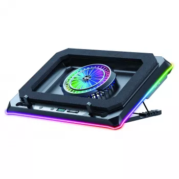 Conceptronic THYIA04B USB-C sülearvuti jahutuspadi koos telefoni hoidikuga, 130mm, kahe 125mm ventilaatoriga, sinine LED, kuni 17 inch