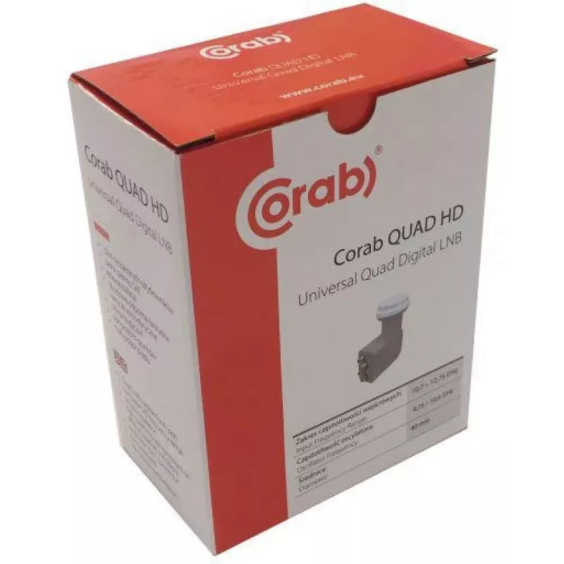 CORAB Universal Quad LNB – 4 väljundit, 0,1 dB müratase, 40 mm feedhorn