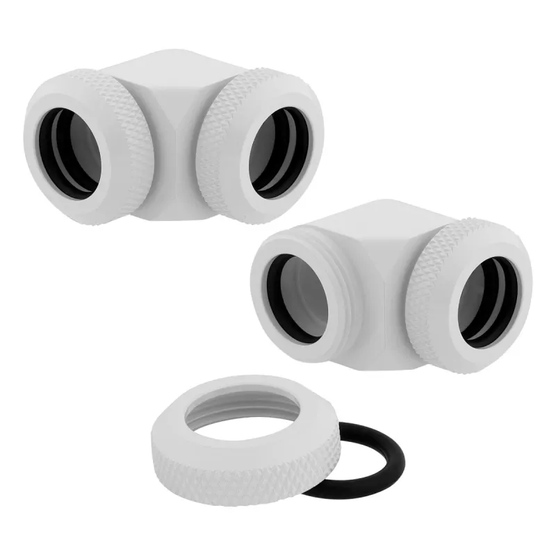 CORSAIR Hydro X Series XF kõvatoru adapter 90 kraadi 12mm OD kuni 12mm OD kõvatoru - 2 tk pakk, valge