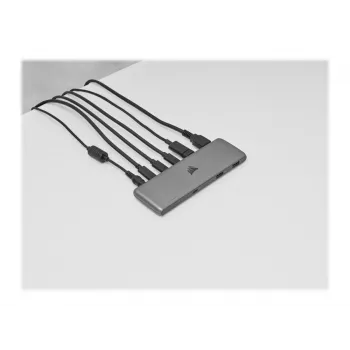 Corsair USB100 7-pordiline USB-C jaotur 4 USB 3.0 Type-A ja 3 USB-C pordiga, 5Gbps, alumiinium, must