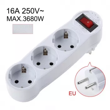 CP EU3 Perfect Travel Slim 180 Degree Euro Power Socket Expander to 3x Plug 250V 16A Black