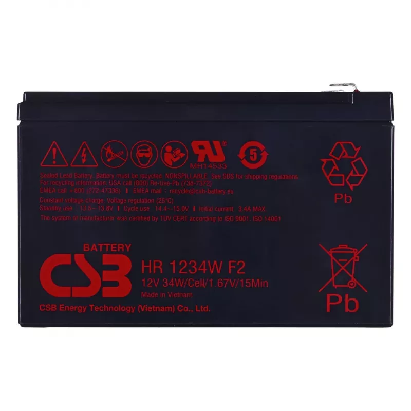 CSB HR1234WF2 12V 9Ah VRLA AGM aku F2 klemmidega