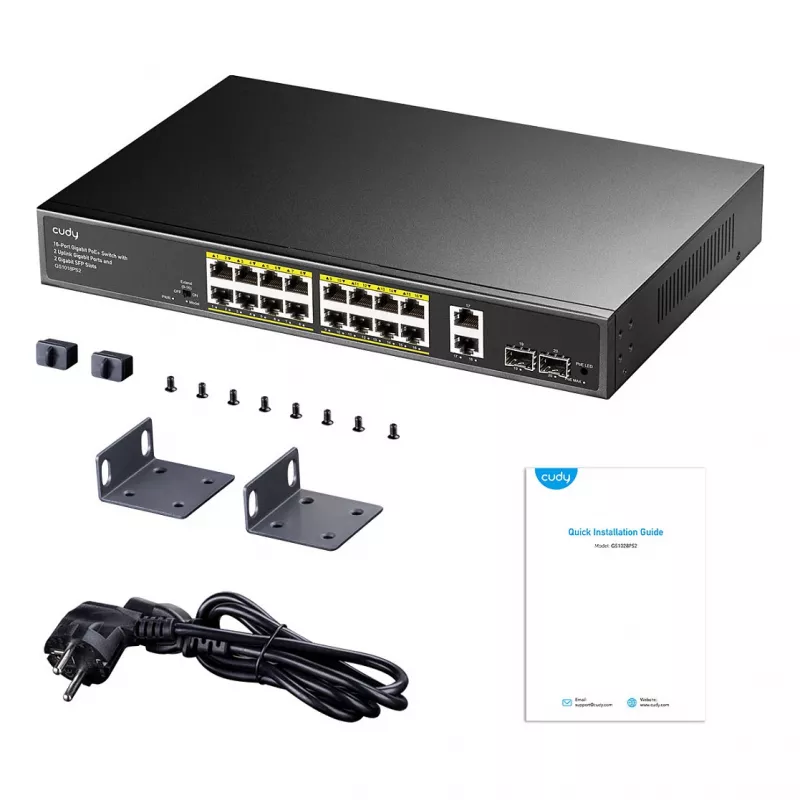 Cudy GS1018PS2 16-Port Gigabit PoE+ Switch with 2 Uplink Ports and 2 SFP Slots 200W