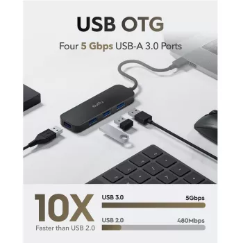 Cudy UH40A PortMate USB-A to 4-Port USB 3.0 Hub 5Gbps Data Only Plastic Compact Black