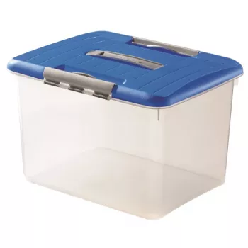 CURVER Hobby Optima 30L hoiukarp kaanega ja käepidemega, läbipaistev põhi sinise kaanega, 42,8 x 34 x 28,1 cm