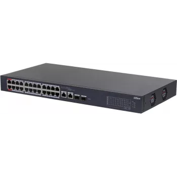 DAHUA CS4226-24ET-375 26-pordiline Layer 2+ haldatav PoE+ lüliti, 24 Gigabit PoE+ porti, 2 SFP üleslüli, 375W eelarve, ventilaatorita, riiulisse paigaldatav
