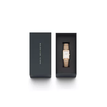 DANIEL WELLINGTON Quadro naiste kell 32mm roosakuldne roostevaba teras must nahk