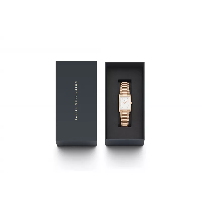 DANIEL WELLINGTON Quadro naiste kell 32mm roosakuldne roostevaba teras must nahk