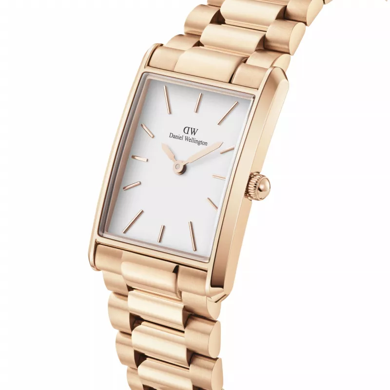 DANIEL WELLINGTON Quadro naiste kell 32mm roosakuldne roostevaba teras must nahk