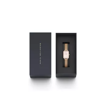DANIEL WELLINGTON Quadro naistekell DW00100669 - 20mm roosakuldne korpus, must nahkrihm