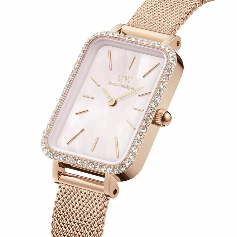 DANIEL WELLINGTON Quadro naistekell DW00100669 - 20mm roosakuldne korpus, must nahkrihm
