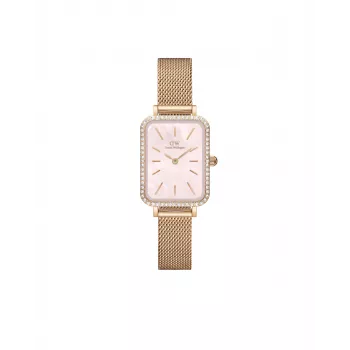 DANIEL WELLINGTON Quadro naistekell DW00100669 - 20mm roosakuldne korpus, must nahkrihm