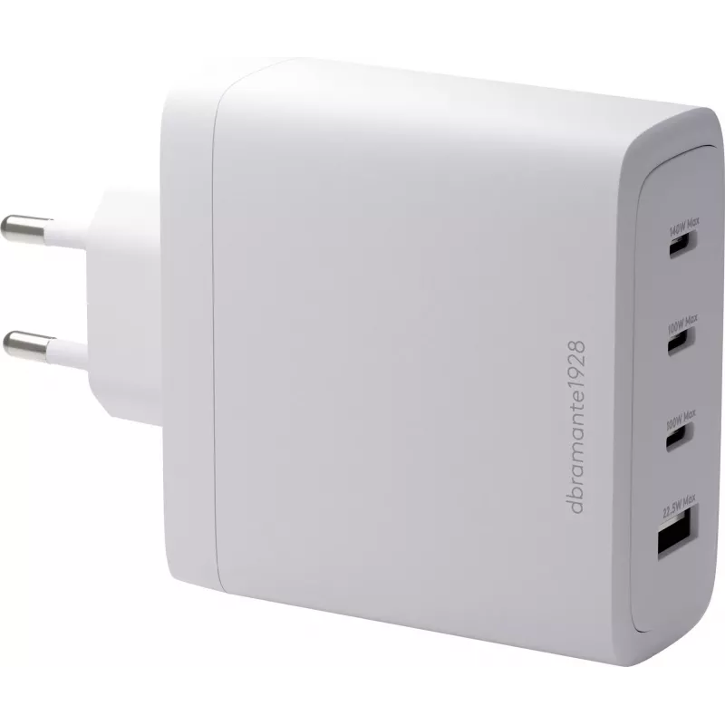 DBRAMANTE1928 Re-Charge GaN seinilaadija 140W – 4 väljundporti (3x USB-C, 1x USB-A) – Valge