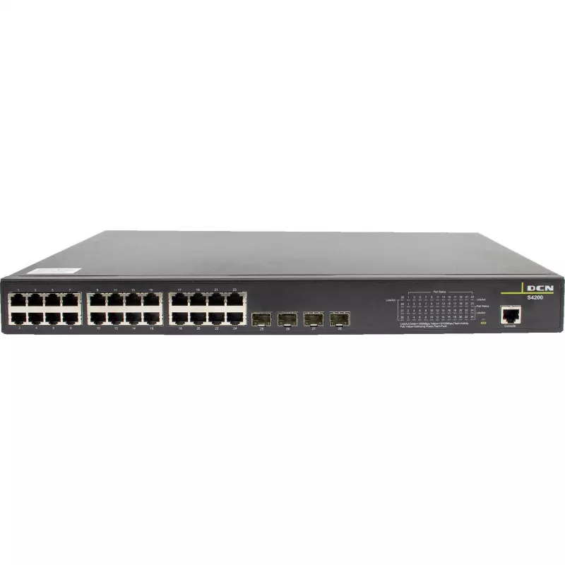 DCN S4200-28P-PL-SI-R2 Hallatav Layer 2 PoE+ lüliti, 24x Gigabit PoE+ porti, 4x SFP, 200W