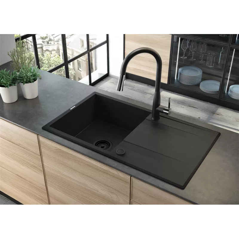 DEANTE 1-kraaniga graniitvalamu äravoolurestiga - Onyx Black, 620x500mm