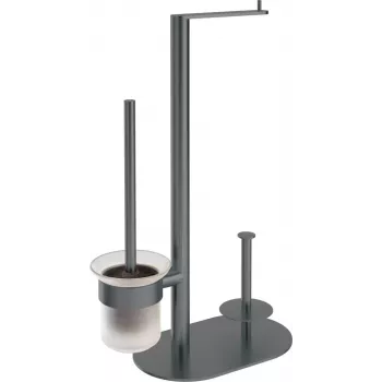 DEANTE 3-in-1 WC-komplekt - vabaltseisev tualettpaberi hoidik, WC-harja hoidik, varurulli hoidik - mattmust - Rivalta seeria