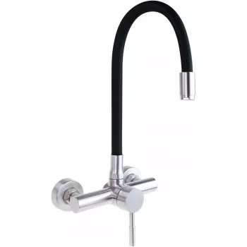 DEANTE Seinale paigaldatav köögisegisti painutatud tilaga, kroomitud, ühehoovaga segisti, messing, 220 mm ulatus
