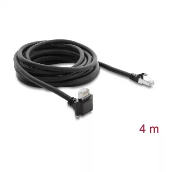 Delock 4m GigE kaamerakaabel Cat.6 S/FTP RJ45 90° nurga all kruvilukuga kuni RJ45 sirge - must